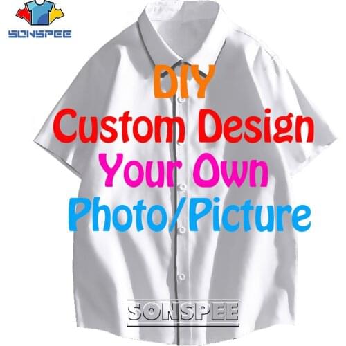 SONSPEE DIY Custom Design Button Shirt 3D Print Short Sleeve Women Mens Casual Oversize Coat Clothes Suppliers For Drop Shipper