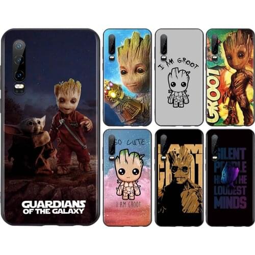 Marvel I am Groot For Huawei P50 P40 P30 P20 P10 P9 P8 Lite E Pro Plus Lite Mini 2019 2017 Black Soft Phone Case