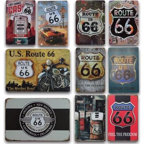 Nostalgic American Old Route 66 Metal Sign Vintage Route 66 Tin Poster Plaque Garage Wall Sticker Retro Road Signs Decoration