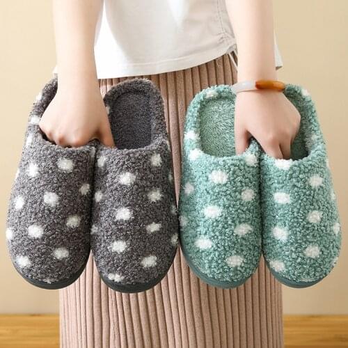 2021 New Winter Wave Point Cotton Slippers Household Indoor Plush Slippers Couple Non-slip Men And Women Warm Cotton Shoes