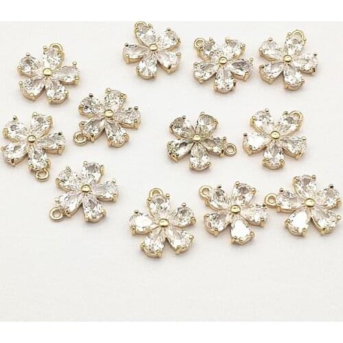 New Arrival! 15x13mm 50pcs Cubic Zirconia Flower Charm for Handmade Necklace/Earring DIY Parts,Jewelry Findings & Components