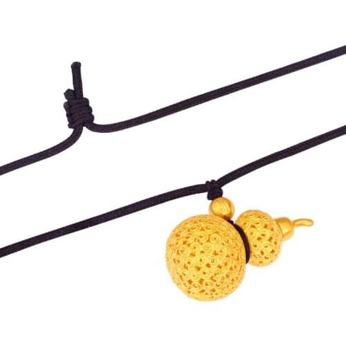 Pure 24K Yellow Gold Necklace Pendant Handmade Gold Weave Gourd Necklace 17.82g