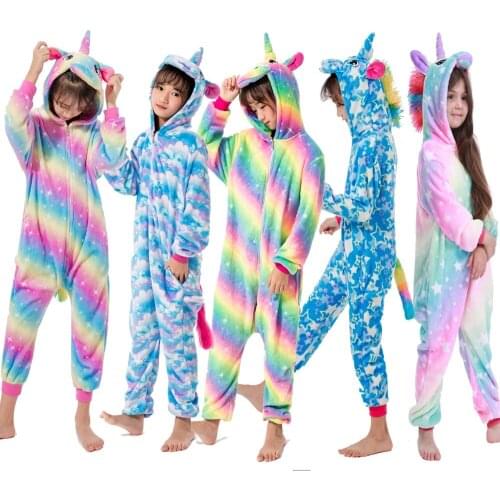 Kigurumi Winter Pajamas Kids Children Winter Night Suit For Kid Kigurumi Animal Pijamas For 4 6 8 10 12Y Girls Unicorn Sleepwear