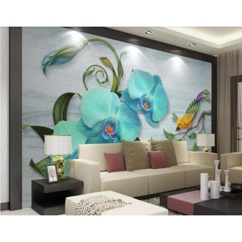 CJSIR Custom Photo Wallpaper Mural Hand Painted Butterfly Orchids Bird Background Wall Papers Home Decor Papel De Parede 3d