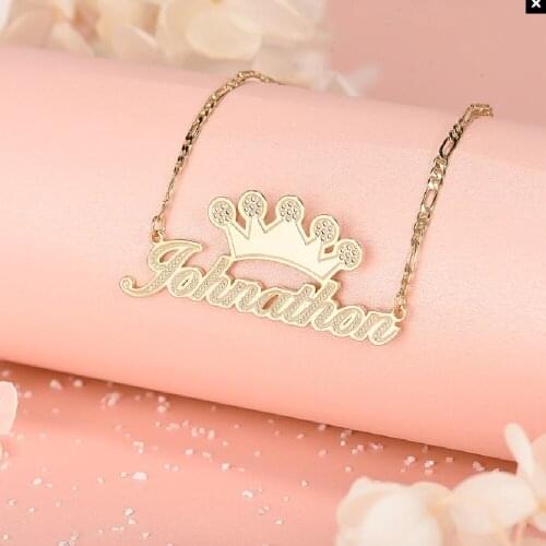 3UMeter Gold Plated Personalized Crown Name Necklace Custom Double-Layer Nameplate Necklace Women Gift Jewelry Dropshipping