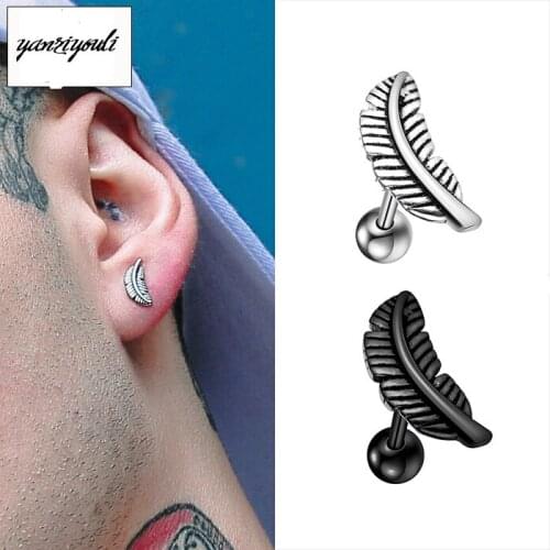 Fashion Street Pop Men Womens Girls Earrings Ring Leaf Feather Earings Anti-allergic Stainless Steel Personality Simple Jewelry