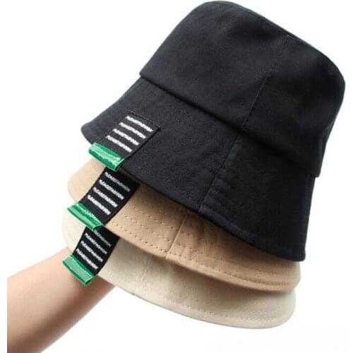 Tourism Solid Color Fisherman Hat Women Outdoor Travel Wild Sunscreen Basin Bucket Hat Letter Cloth Label Pure Cotton Bucket Hat