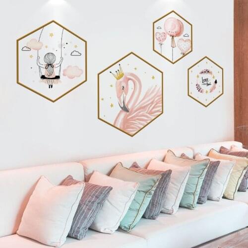 Nordic Ins Flamingo Animal Pink Girls Home Wall Stickers for Living Room Wall Sticker Flower Kitchen Wall Decals DIY Decoration