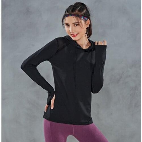 Sports top womens tight-fitting breathable hooded long-sleeved sweater yoga clothes Slim slimming running fitness quick-drying