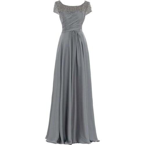 Vintage Mother of The Bride Dresses Boat Neck Short Sleeve Beading Appliques Long Formal Evening Gown Mother Dress for Weddings