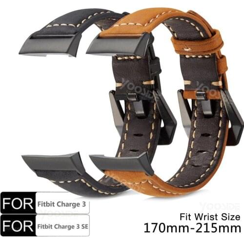 YOOSIDE for Fitbit Charge 3 Genuine Leather Band Strap Bracelet Wristband with Metal Clasp for Fitbit Charge 3 /Charge 3 SE