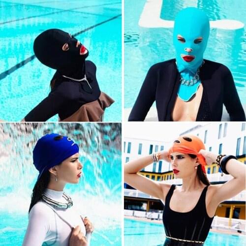 Funny Waterproof Summer Swimming Surfing Balaclavas for Women Men Sun Protection Unisex 3 Hole Slim Full Face-Lift Cover Hat