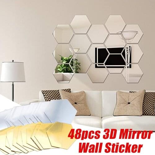 6/48pcs/set 3D Mirror Wall Sticker DIY Diamonds Square Acrylic Wall Stickers Living Room Home Decoration Art Ornaments for Home