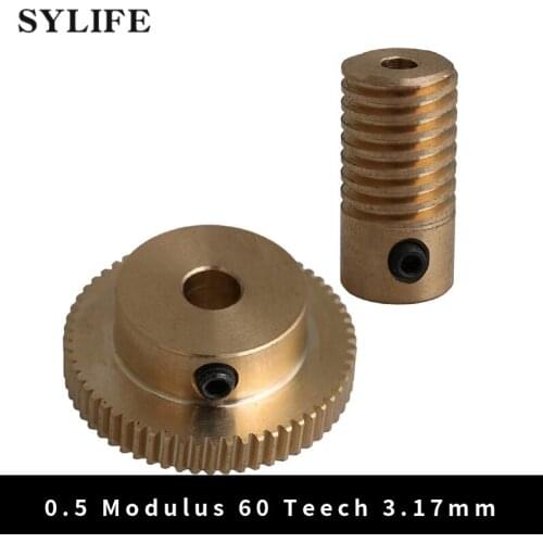 Yellow 3.17MM Hole Diameter Brass Worm Gear Shaft + 31MM OD 60T Brass Worm Gear Wheel 0.5 Modulus Set
