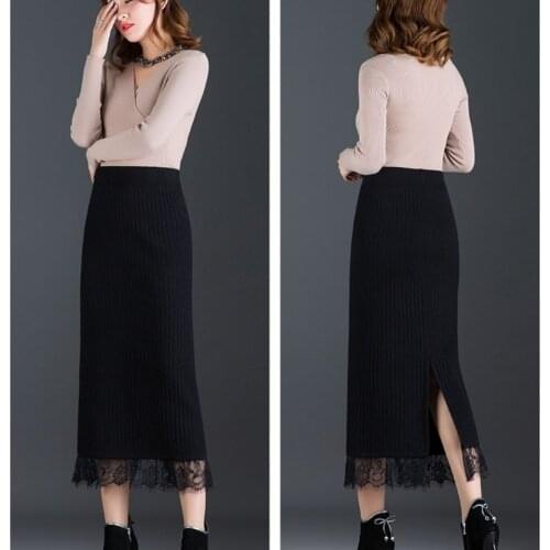 2021 Woman Thickened Knitted Female Large Long Skirts Elegant Solid A-line Ankle Length Knit Skirts Ladies Vintage Dress H557