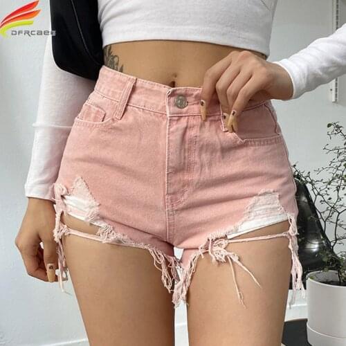 Streetwear Denim Shorts For Women 2021 Summer High Waist Blue Or Pink Jeans Shorts With Tassel Pockets Mini Short Jeans