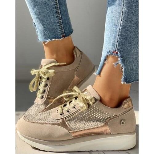 Shoes Woman Sneakers Gold Zipper Platform Trainers Women Shoes Casual Lace-Up Tenis Feminino Zapatos De Mujer Women Sneakers