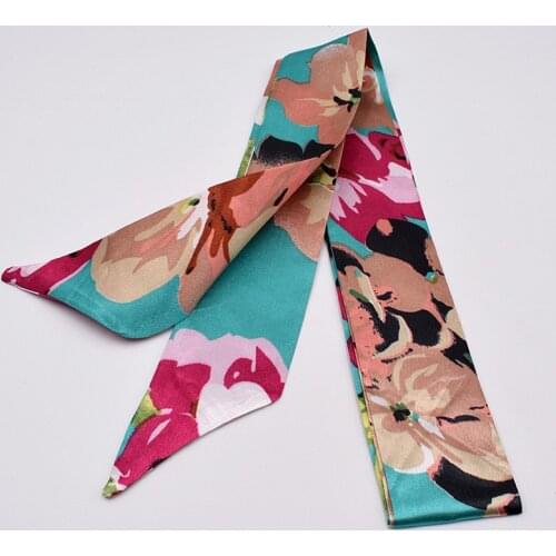 New Print flower Handle Bag Ribbons Brand Fashion Head Scarf Small Silk Scarf For Women Small Long Skinny Scarves Wholesale