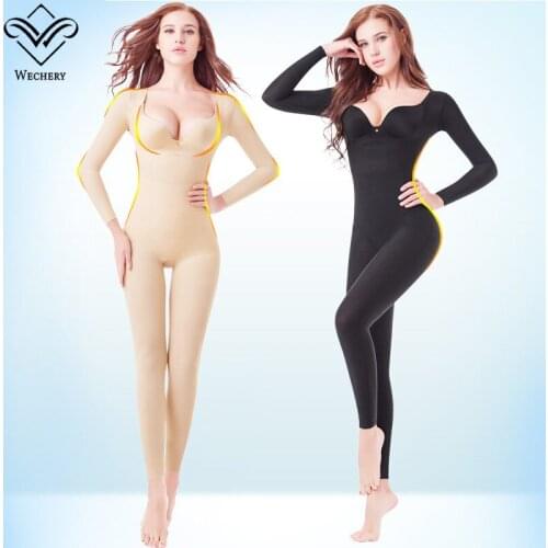 Wechery Reductoras and Shapers Women Full Body Long Sleeve Corrective Underwear Seamless Lingeries Underbust Bodysuit