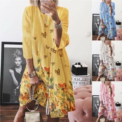 And Europe and the United States womens spot butterfly printed long-sleeve posed female dress skirt round collar