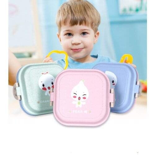 1PC Wheat Straw Double Layer Lunch Box Cartoon Bento Box Square Fruit Sushi Storage Box Kitchen Dinnerware OK 0345