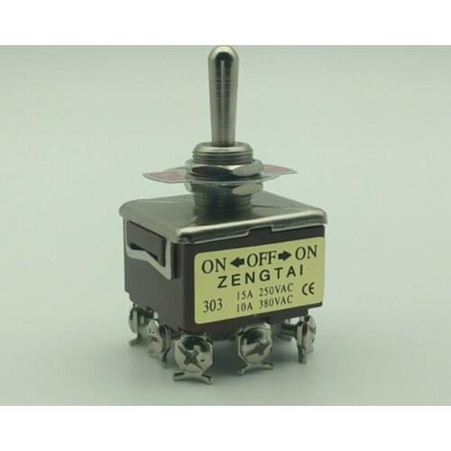 1pcs 250V 15A 3 Positions ON/OFF/ON 9 Pin Screw Terminal 3PDT Self Locking Toggle Switch