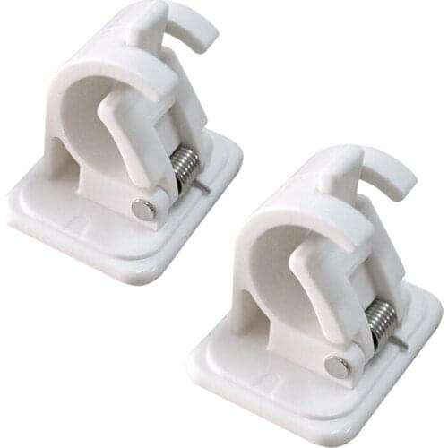 2Pcs Nail-Free Hanging Rod Clip Adhesive Wall Curtain Hanging Rod Clamp Hooks Shower Curtain Rod Fixed Clip Hanging Rack Hook