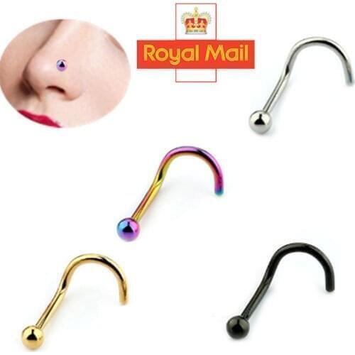 2pcs New Fashion Stainless Steel Hook Round Ball Nose Nail Hypoallergenic Simple Human Body Piercing Jewelry Nose Rings Gifts