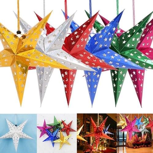 3D Shiny Star Stereo laser Paper Lantern Pentagram Lamp Hanging Tree Ornaments Christmas Decor 30cm Hanging Star