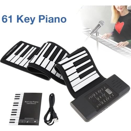 61 Keys MIDI Roll Up Piano Electronic Rechargeable Portable Silicone Flexible Keyboard Organ Built-in Speaker with Accessories