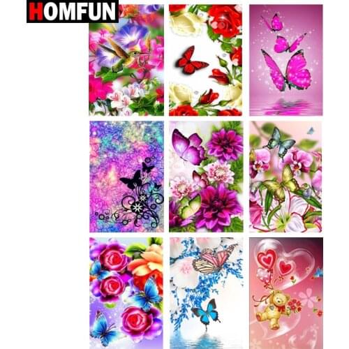 HOMFUN Full Square/Round Drill 5D DIY Diamond Painting "Flower butterfly beauty" 3D Embroidery Cross Stitch 5D Home Decor Gift