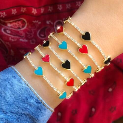2021 New Cute Lovely Enamel Heart Charm CZ Tennis Chain Bracelet Bangle For Lover Women Fashion Jewelry Valentines Day Gift