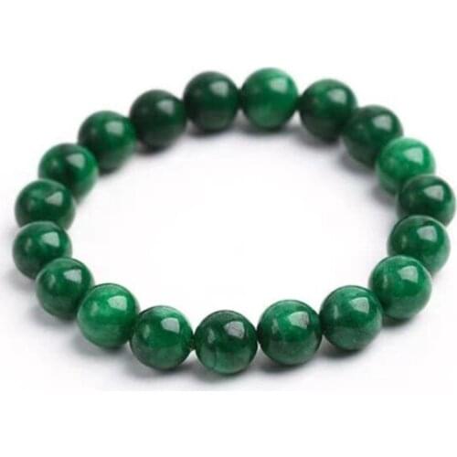 Womens Round Beads Bracelets Green Emerald Jade Buddha Beads Bracelet Gift for Females Fine Jewelry