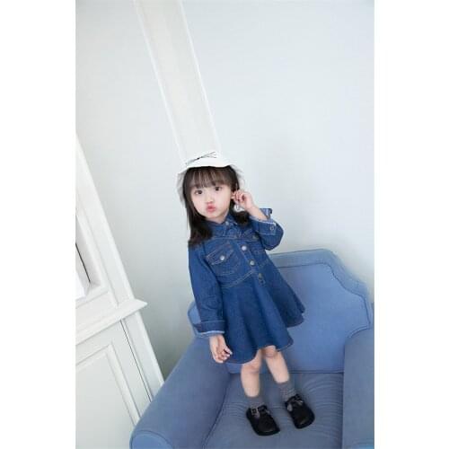Spring Denim Girl Fashion Dress Kid Casual Clothing Birthday Performance Princess Children Outfit for 2-7Ys Children Kids Dress