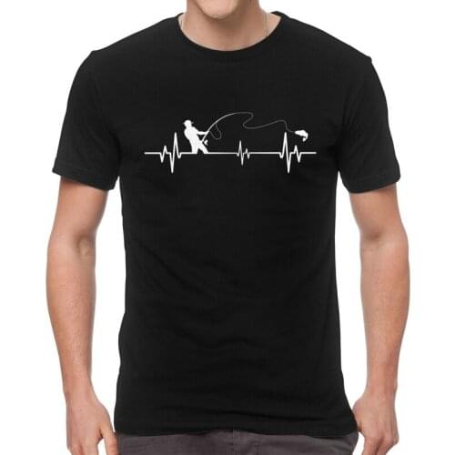 Fishing Heartbeat T-shirt Men Novelty T Shirt Short Sleeve Fish gift Tshirts 100% Cotton Tee Tops Clothes