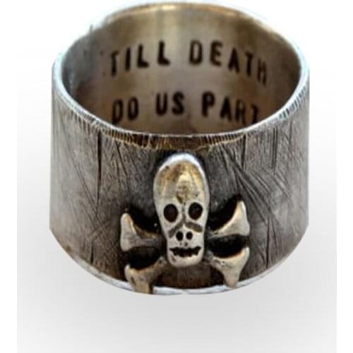 Hot Sale Vintage Creative Ancient Silver Color Skull Bone Carved Letter Alphabet Male Alloy Ring For Men Party Jewelry