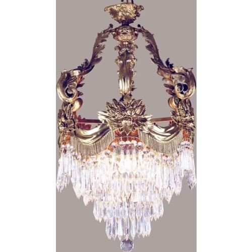 Crystal Pentant Antique Reproduction Romantic Brass Chandeliers for Dinning Room and Bedroom