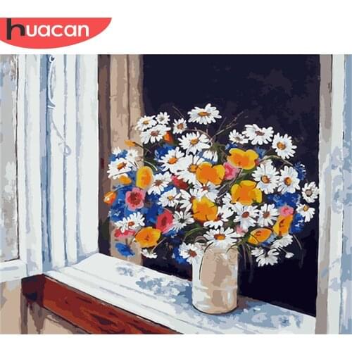 HUACAN Daisy Flower Painting By Numbers DIY Room Wall Art Pictures By Number Flowers For Adults Home Decoration 50x40cm