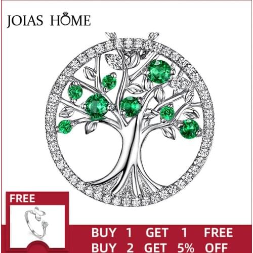 JoiasHome 925 Sterling Silver Necklace Pendant Creative Green Tree of Life Lady Necklace Natural Wind Pendant Jewelry