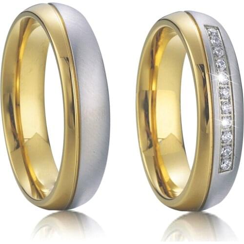 Classic lovers alliance gold color couple wedding rings set marriage anniversary promise ring for men and women