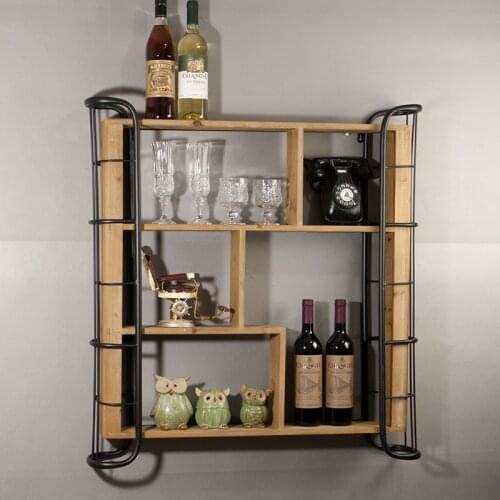 Loft industrial wind wall shelf storage frame original wood color handmade wine shelf layer milk tea shop wall hanging storage
