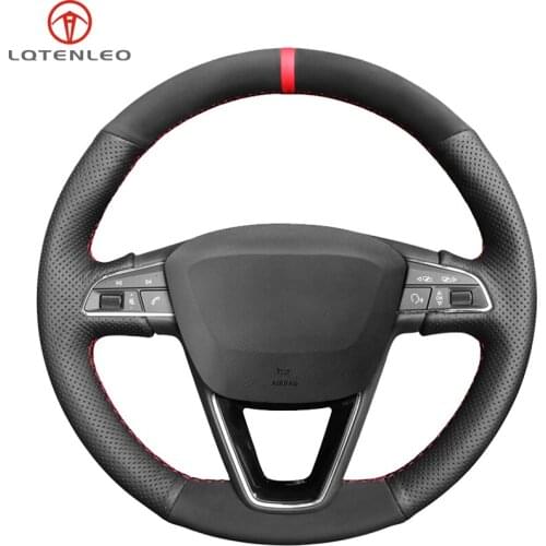 LQTENLEO Black Suede Leather Car Steering Wheel Cover For Seat Leon 5F Mk3 2013-2019 Ibiza 6J Arona Ateca Alhambra 2016-2019