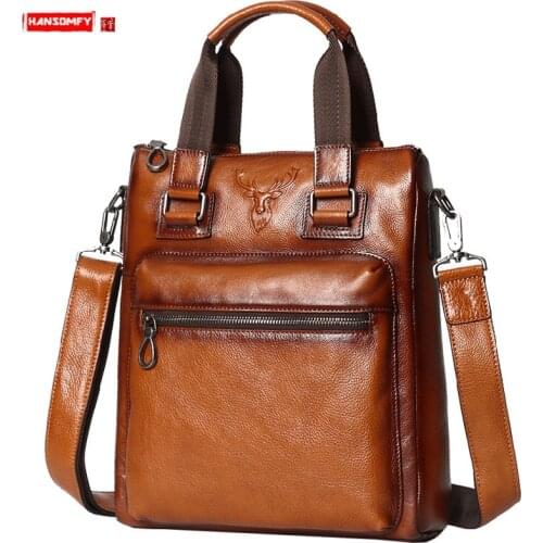 Men Handbag Male Laptop Bag Shoulder Messenger Bags Business Briefcase Tide Brand Cowhide Leather Luxury Vertical Section Casual