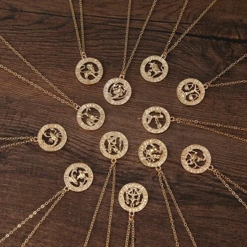 ZOVOLI Mens Womens 12 Horoscope Zodiac Sign Gold Pendant Necklace Aries Leo Wholesale Dropshipping 12 Constellations Jewelry