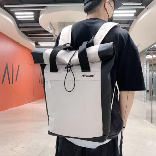 MJZKXQZ New Waterproof Backpack Women Casual Korean For Teenage School Bag Men Laptop Roll Top Black Travel Sac Shoulder Bag Sac