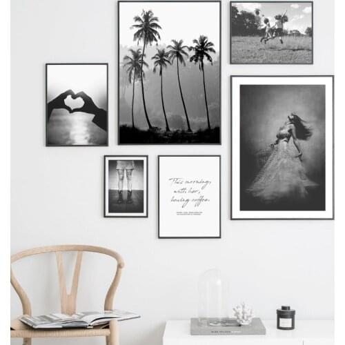 Wall Art Canvas Painting Heart Little Boy Girl Coconut Tree Black White Nordic Posters And Prints Wall Pictures For Living Room