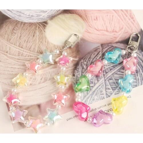 New Handmade Transparent Heart Keychain Sweet Candy Color Star Key Ring for Women Girl Bag Car Chain Pendant Charms KeyChains