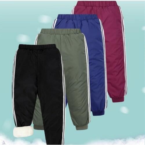 2021 Autumn Winter Boys Girls Solid Color Thick Sweatpants Teenager Boys Fleece Lining Casual Sports Pants Kids Trousers 2-14Y