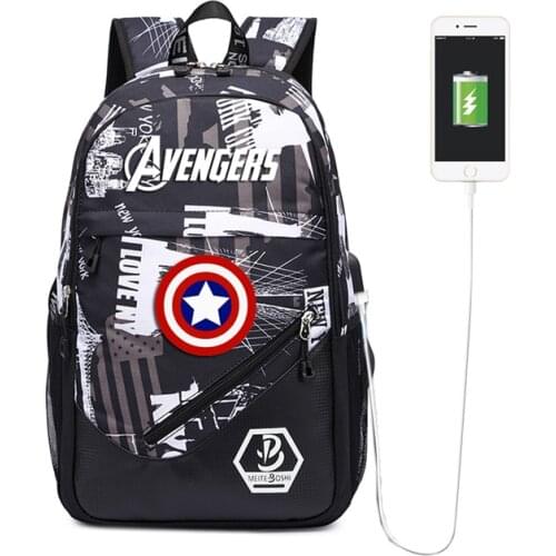 MARVEL Teenager Outdoor travel printing school bag USB Charging book bag fashion Luminous travel backpack waterproof backpack