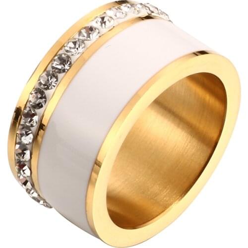 Luxury Black White Resin Ceramic Rings Female Fashion Love Promise Rings Engagement Wedding Bridal Stainless Steel Rings